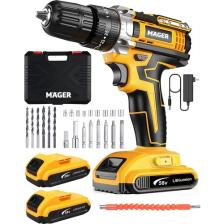 Mager 58 V 10 Ah Darbeli Çelik Şanzuman Bakır Sargılı Çift Akülü Şarjlı Matkap 27 Parça Set