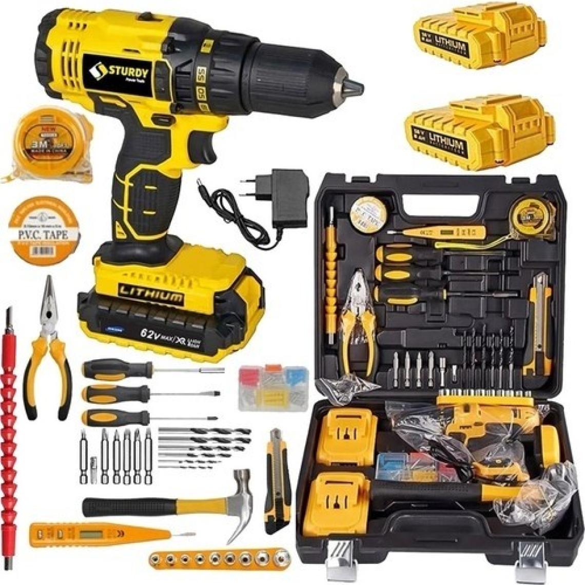 Sturdy Japon Technology 56V8AH K-T-G Seri Metal Şanzuman Şarjlı Çift Akülü Matkap 39 Prç Uç Setli