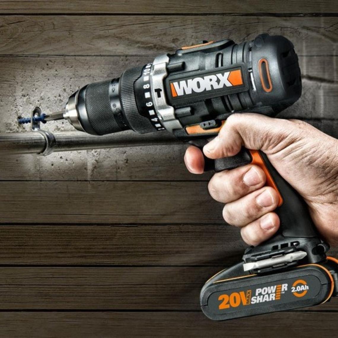 Worx WX352 20 Volt/2.0 Ah Li-Ion Çift Akülü Kömürsüz  Şarjlı Darbeli Matkap