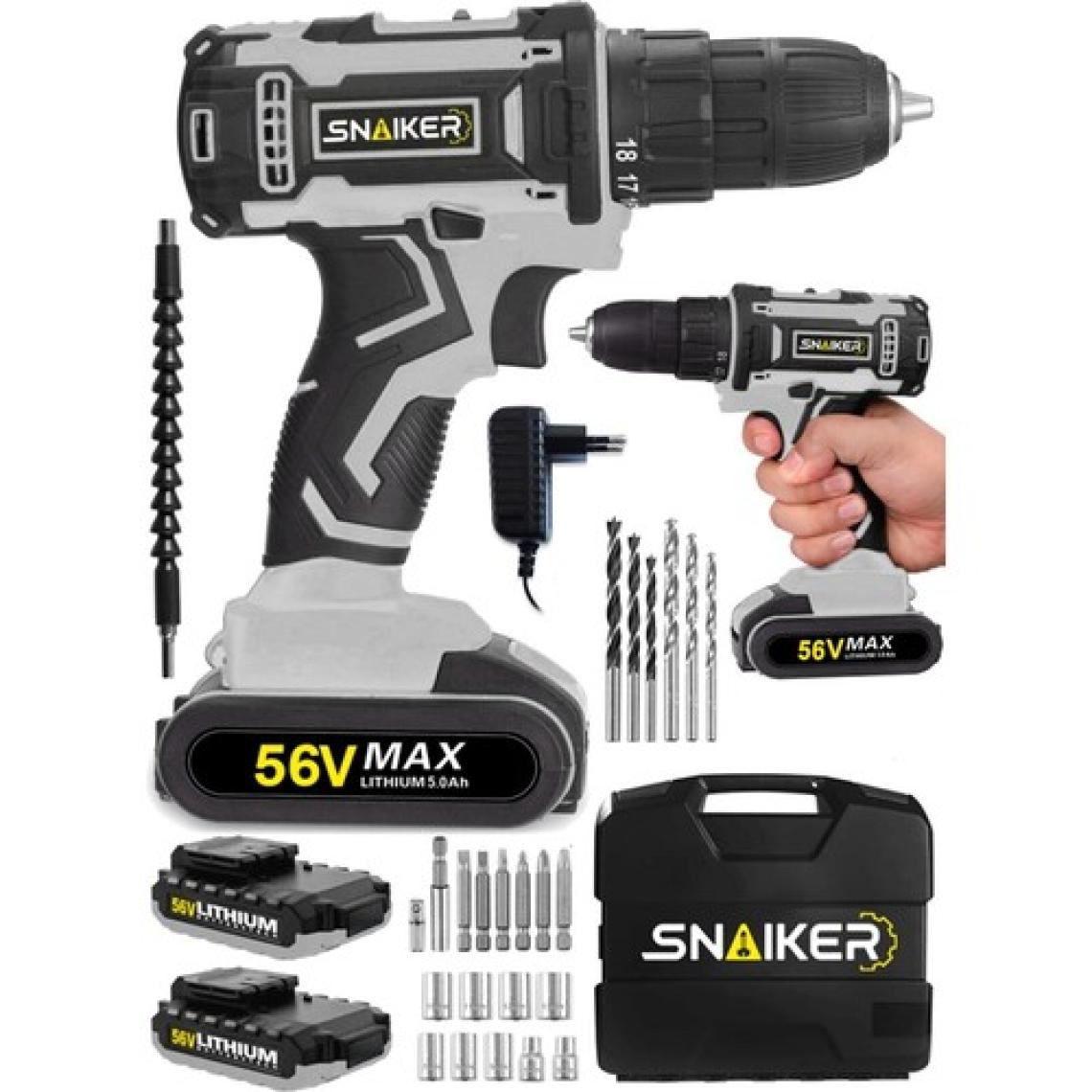 Snaiker Alman 56 V 5 Ah Gtx Darbeli Çift Metal Şanzuman Bakır Sargili Şarjlı Çift Akülü Vidalama Matkap Gri