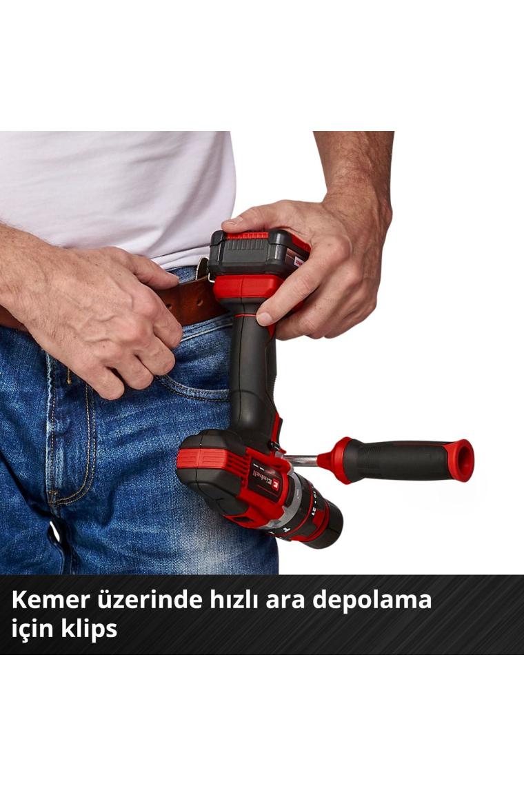 Einhell Akülü Darbeli Vidalama TE-CD 18/48 Li-i Kit Power X-Change (18 V, 48 Nm, darbeli delme fonksiyonu, 13 mm mandren, 2 vites, çanta, 2x 2,0 Ah akü + şarj cihazı dahildir) - 4513935