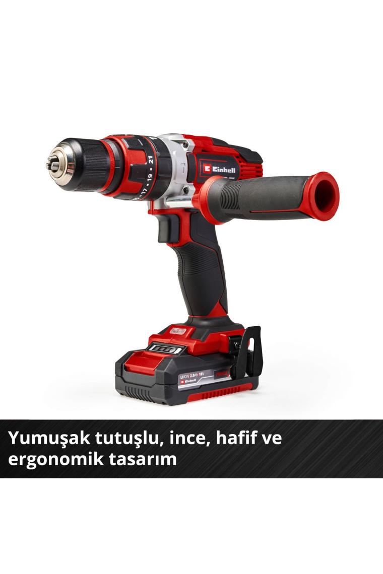 Einhell Akülü Darbeli Vidalama TE-CD 18/48 Li-i Kit Power X-Change (18 V, 48 Nm, darbeli delme fonksiyonu, 13 mm mandren, 2 vites, çanta, 2x 2,0 Ah akü + şarj cihazı dahildir) - 4513935