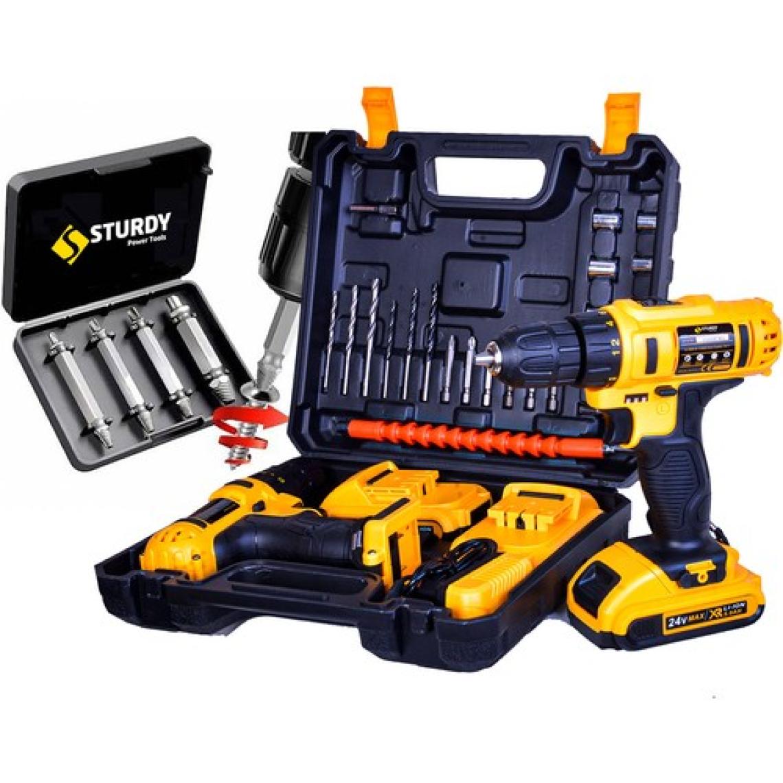 Sturdy 58 V 6AH Lion Çift Akülü Darbeli Turbo Şarjlı vidalama  Matkap 27 Parca Setli + Bozulmuş Vida Sökme Setli