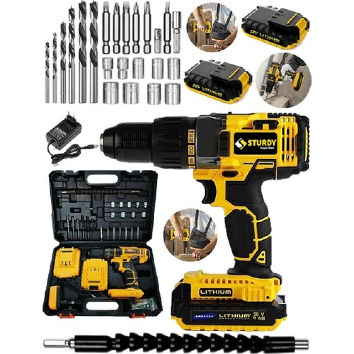 Sturdy 58V 6AH Metal Sanzumanlı EXPRESS SERİ Setli Darbeli Li-ion Çift Akülü Matkap 27 Parca Setli