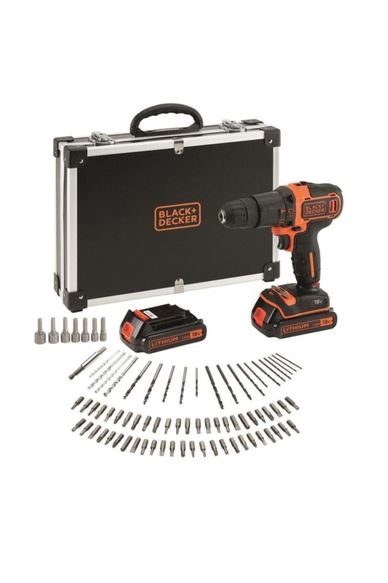 Black & Decker BDCHD18BAFC-QW 18V 1.5Ah Li-Ion Darbeli Vidalama/Matkap,Çift Akü, Çanta, 80 Parça Aks. Seti