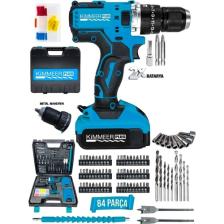 Kimmer Plus 14.4 V 2AH Şarjlı Matkap Metal Şanzuman Bakır Sargılı Çift Akülü 84 Parça Set Hediye