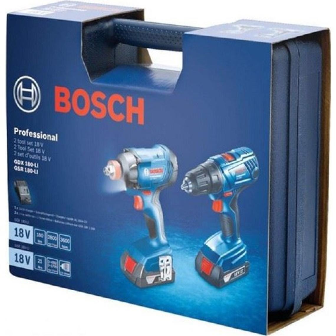 Bosch GSR 180-LI Matkap + GDX 180-LI Somun Sıkma Makinesi + 2x2 Ah Akülü Set