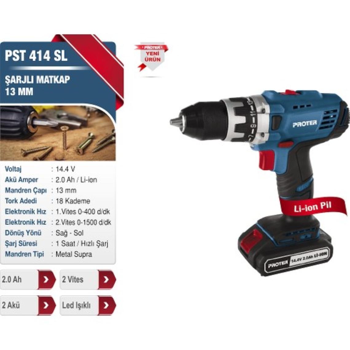 Proter PST 414 SL 14.4 V Çift Akülü Matkap