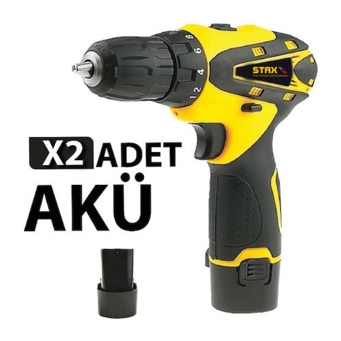 Staxx Power Multi Speed BL1244M 12V Çift Akülü  Şarjlı Vidalama Matkap Seti + 5 Ad Titanyum Uç Hediyeli
