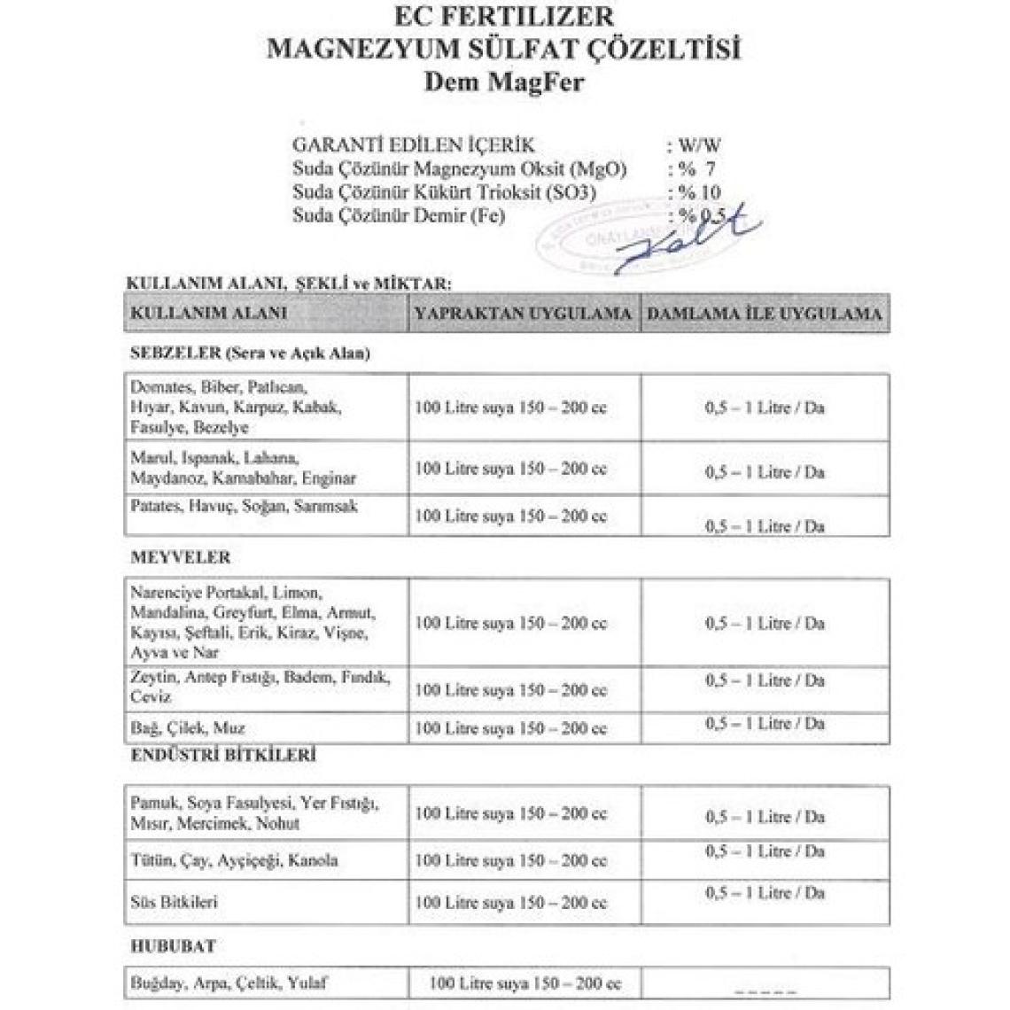 Sararmaya Kesin Çözüm Magnezyum+Demir Dem Magfer  (1 Litre) Sıvı