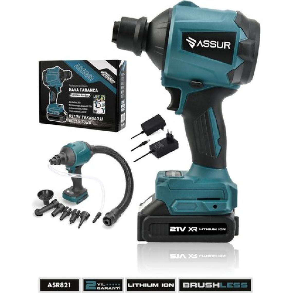 Assur Profesyonel 21V Çift Akü Hava Üfleme Şarjlı Hava Pompası