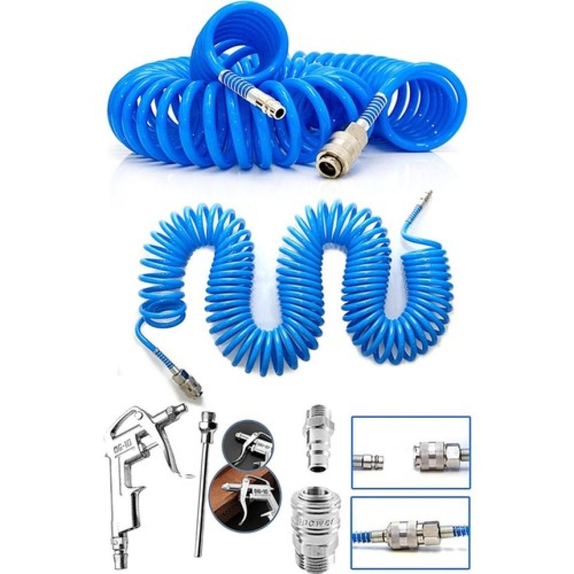 Proxtech  15 Metre Kompresör Spiral Hava Hortumu 8 mm 15 mt Hava Jakı Hava Tabancası Recor Paket