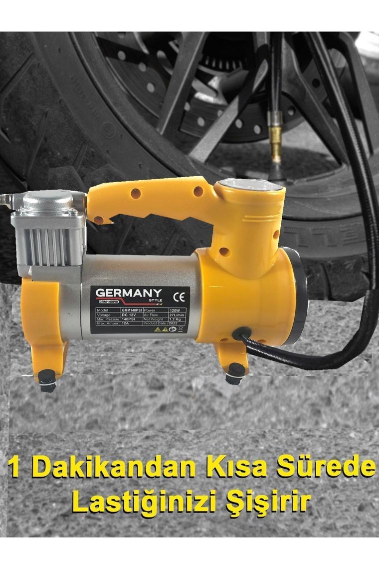 Germany Style 12 V Araba Oto Araç Lastik Şişirme Pompası 160 Psi Metal Gövde  Kompresör