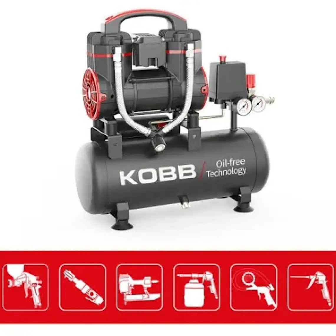 Kobb KBK8S 1.2 Hp 8 Lt 8 Bar Yağsız Sessiz Taşınabilir Hava Kompresörü