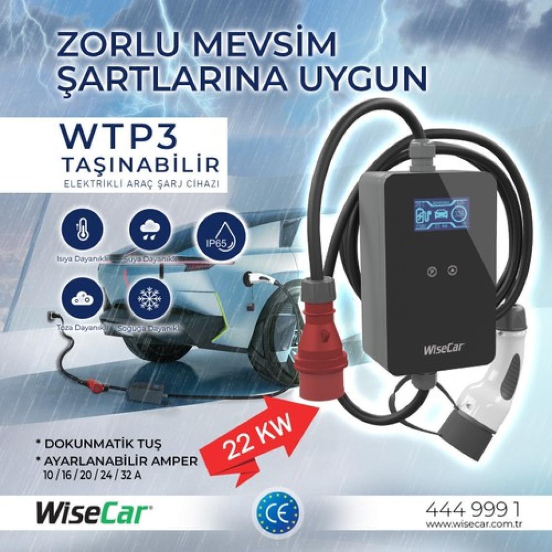 WiseCar 22 kW & 11 kW Taşınabilir Elektrikli Araç Şarj Cihazı WTP3