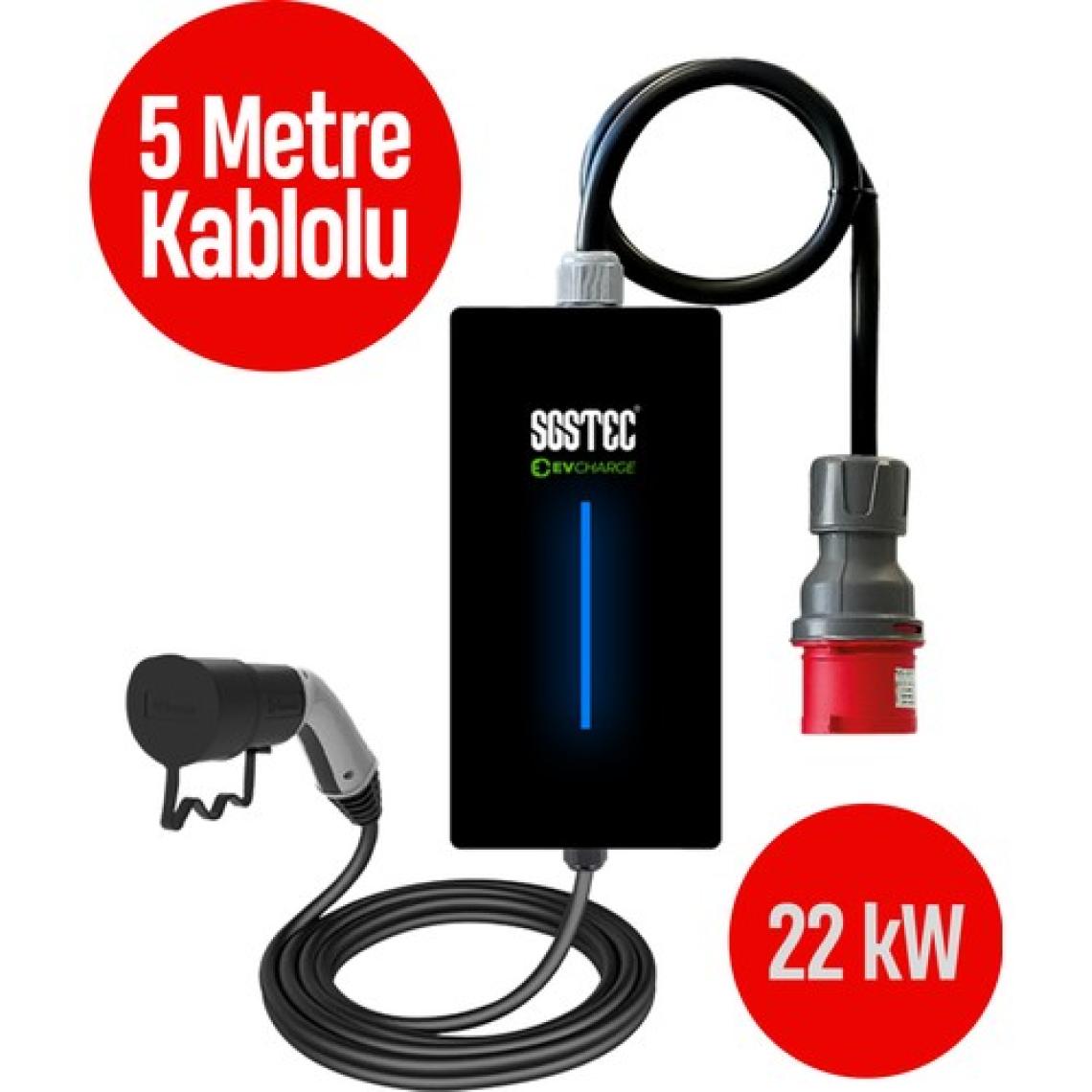 SGSTEC Home 22kW 5Metre Kablolu Taşınabilir Elektrikli Araç Şarj Cihazı