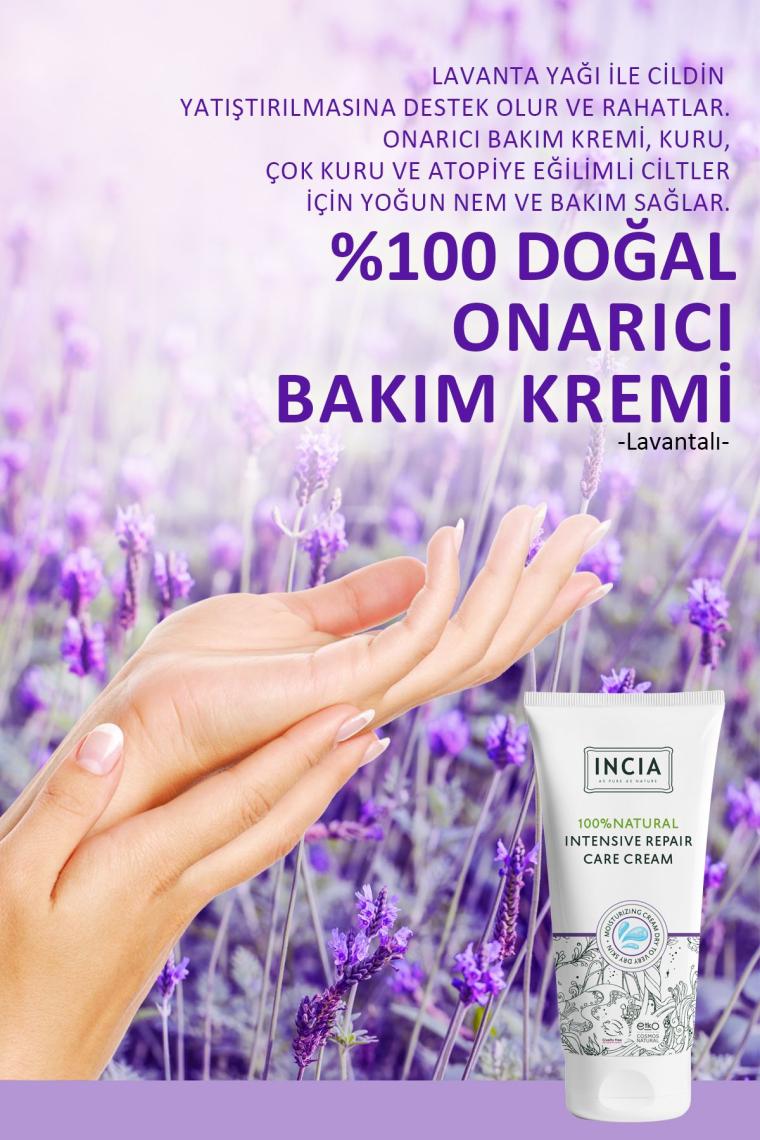 %100 Doğal Onarıcı Bakım Kremi Yoğun Nemlendirici Cilt Bakım Lavanta Avokado Shea Vegan 50 ml