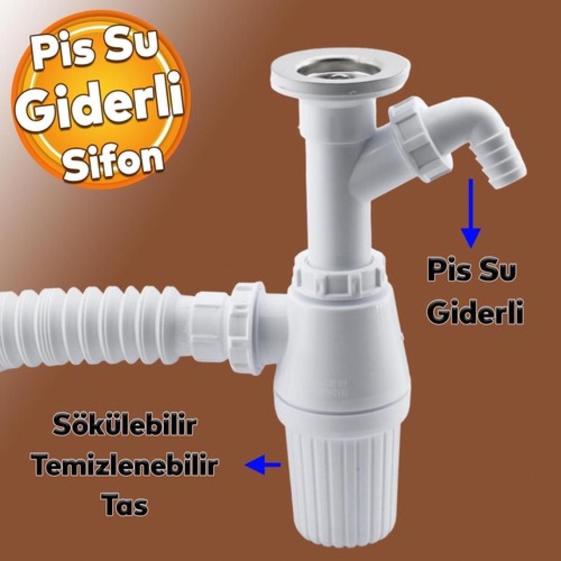 Badem10 Pis Su Giderli Sökülebilir Tas'lı Çift Gider Sifon Körüklü Temizlenebilir Mutfak Banyo Lavabo Boru