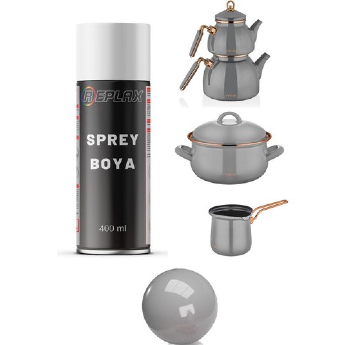 Replax Gri Tencere Tava Cezve Isıya Dayanıklı 500° Emaye Sprey Boyası 400 Ml
