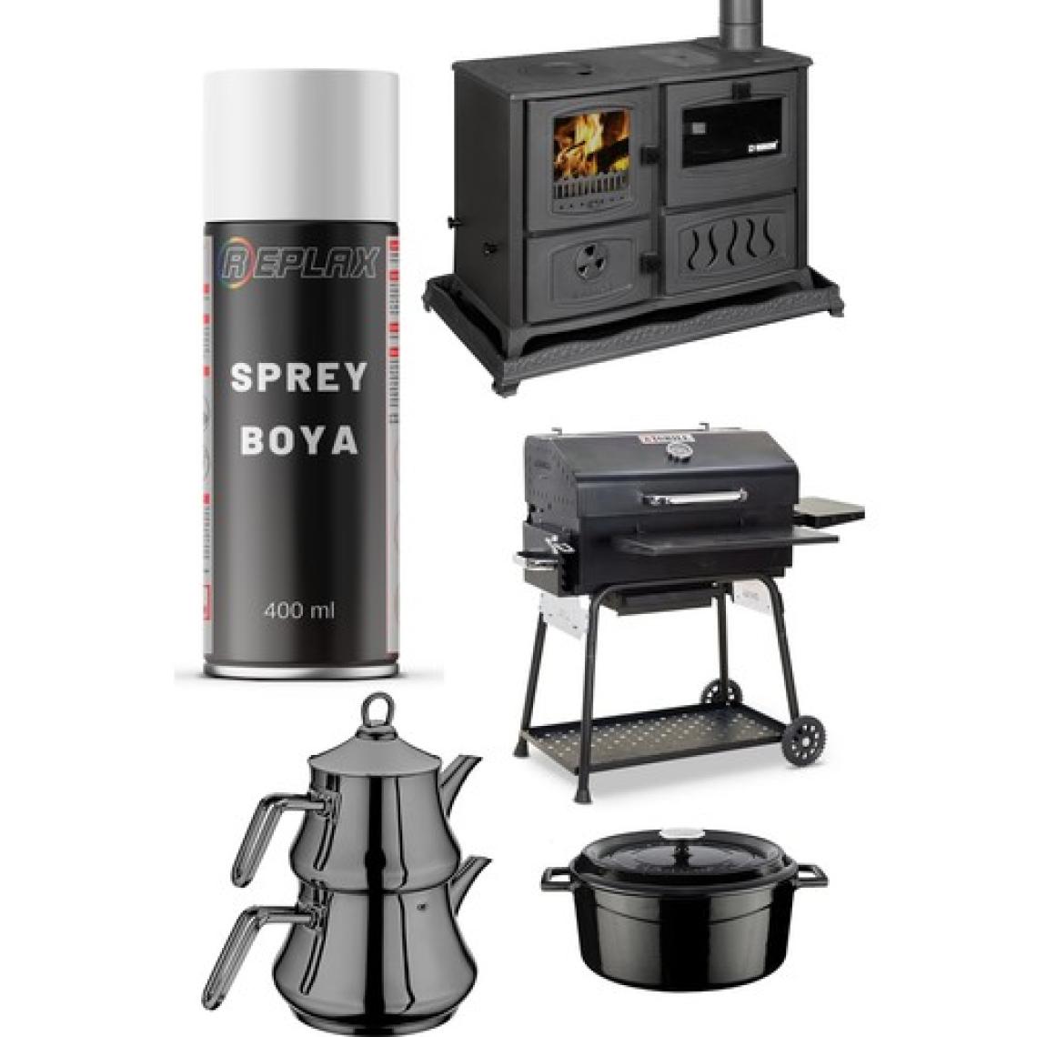 Replax Siyah Çaydanlık Tava Tencere Cezve Emaye Isıya Dayanaklı 600° Sprey Boyası 400 Ml.