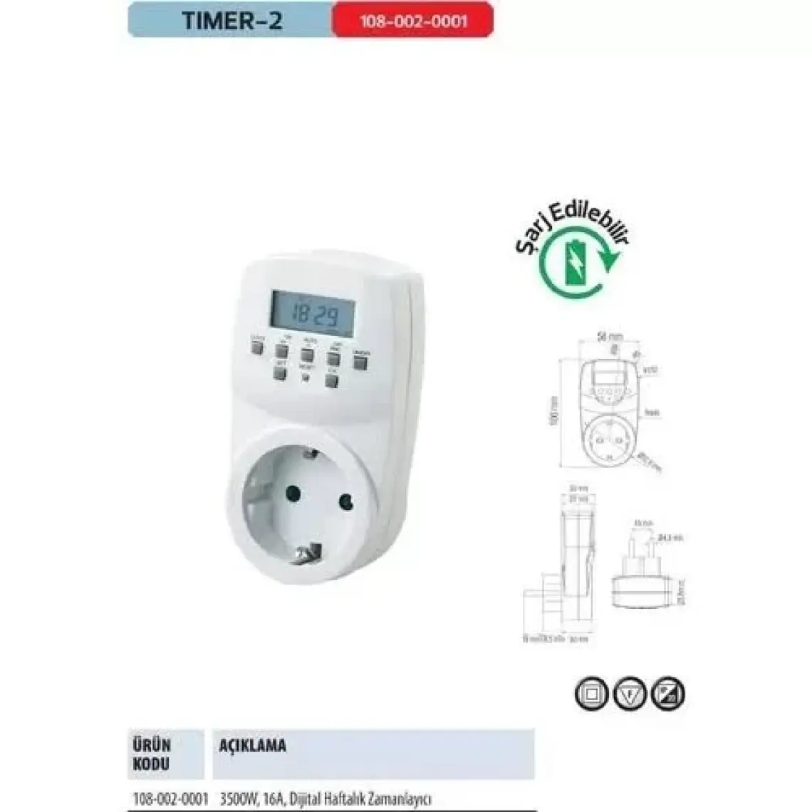 Horoz Timer-2  Dijital Ayar Zaman Saati Prizi Rolesi Haftalık 20 Programlı Açma-Kapama