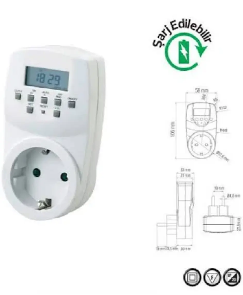 Horoz Timer-2  Dijital Ayar Zaman Saati Prizi Rolesi Haftalık 20 Programlı Açma-Kapama