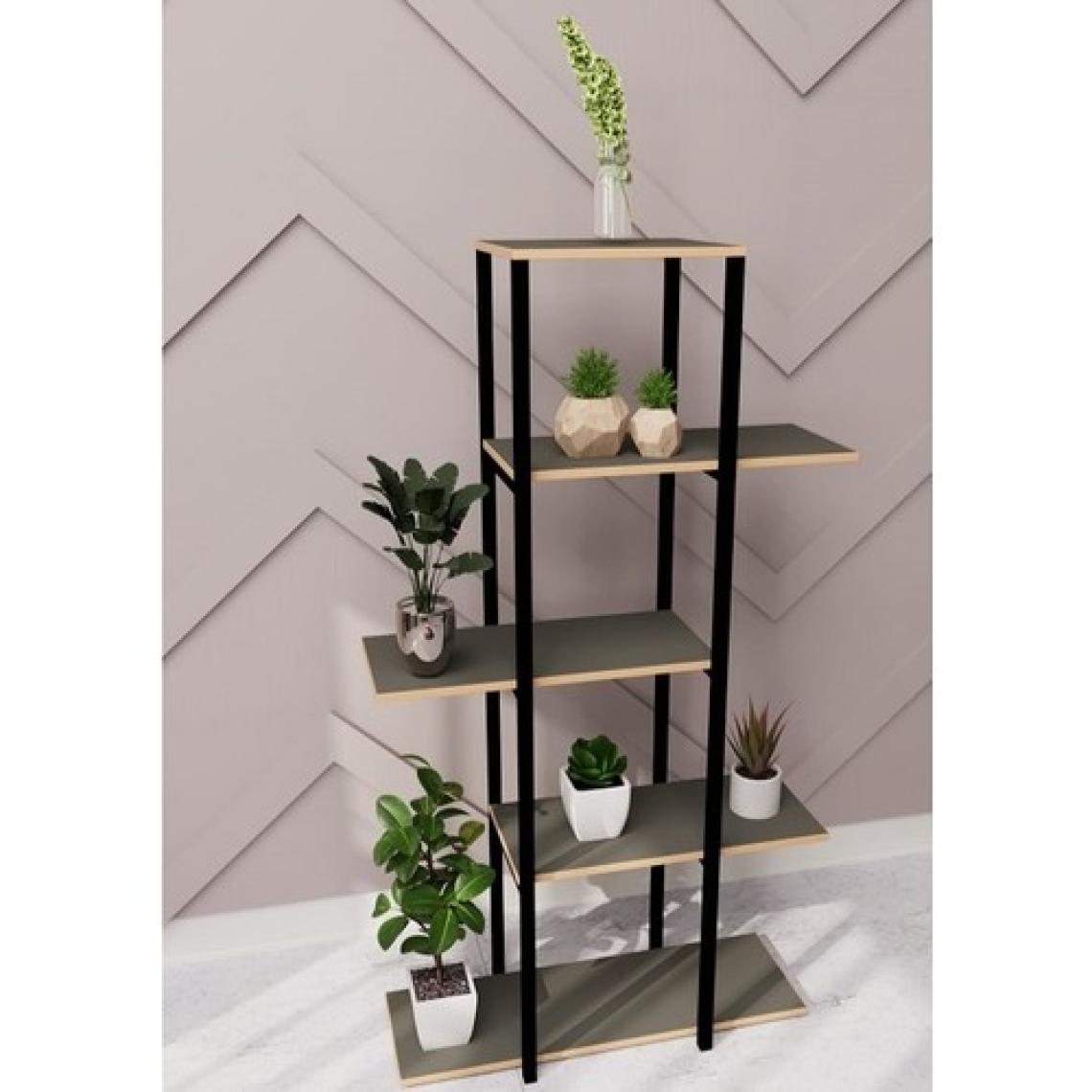 Güzelkan Madeni Eşya Dekoratif 5 Raflı Metal Çiçeklik Saksı Standı Saksılık Füme 1350