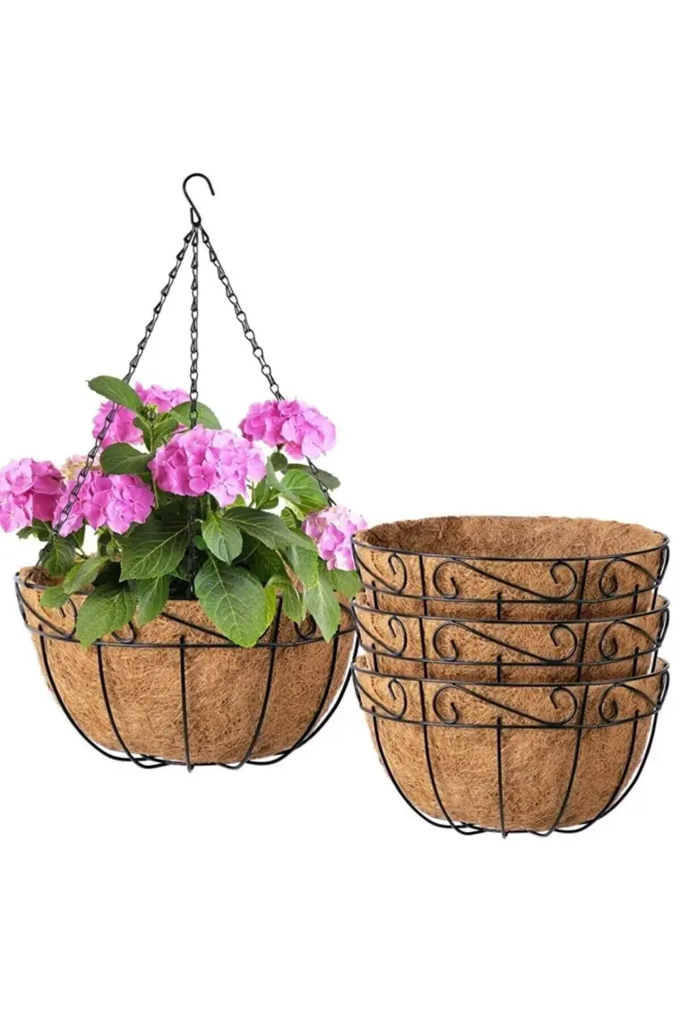 Bahçem Coco Askılı Çiçeklik Doğal Hindistan Cevizi Lifi Dekoratif 1 Adet Balkon Bahçe Saksısı 32 x 31 x 50 cm