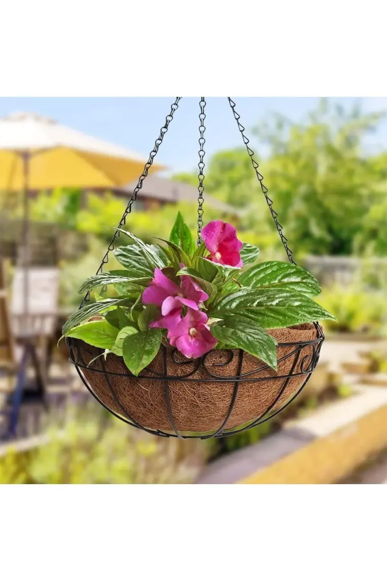 Bahçem Coco Askılı Çiçeklik Doğal Hindistan Cevizi Lifi Dekoratif 1 Adet Balkon Bahçe Saksısı 32 x 31 x 50 cm