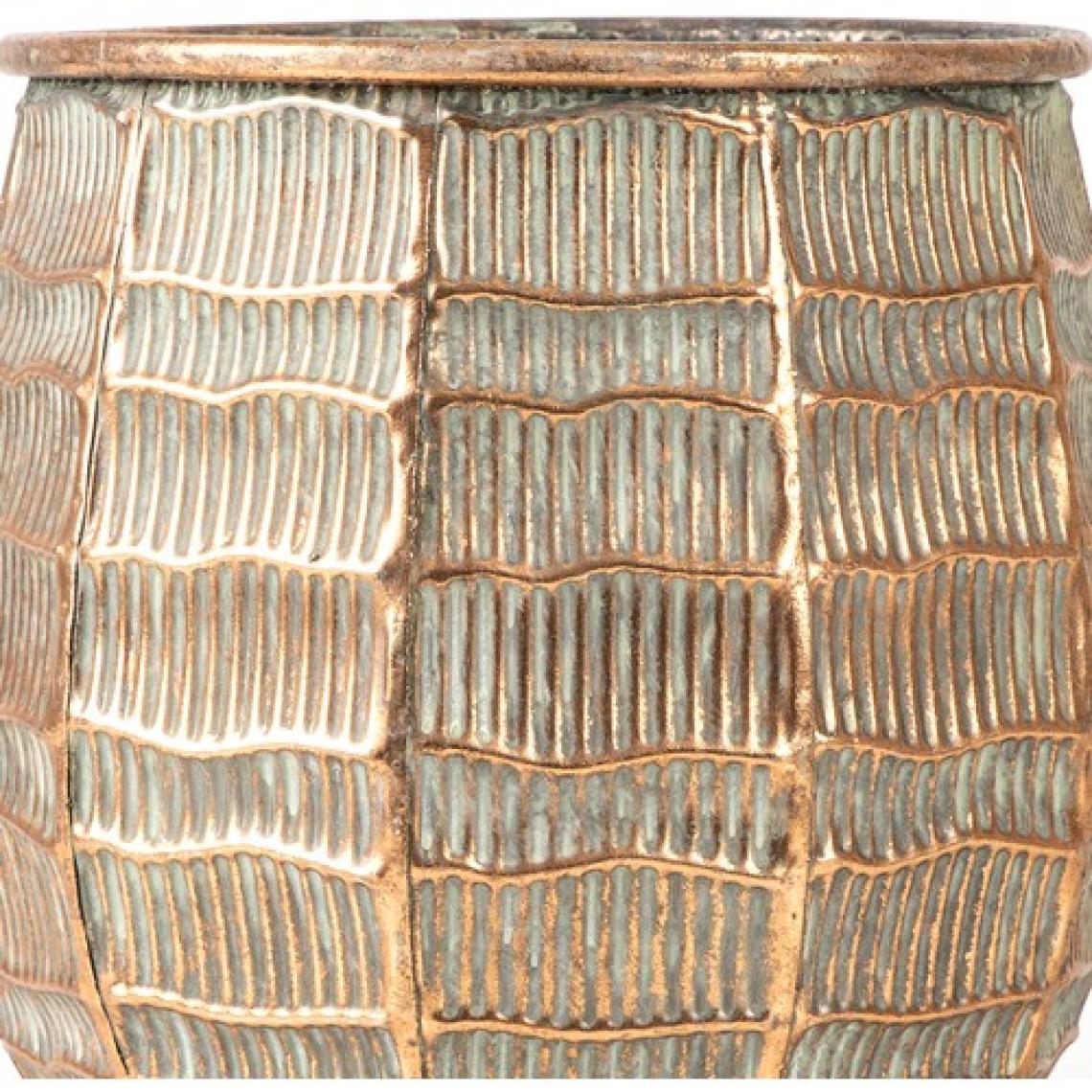 Herdekora Kabartma Çizgi Desenli Metal Çiçeklik Saksı Bakır Eskitme-Gri 24X23X2