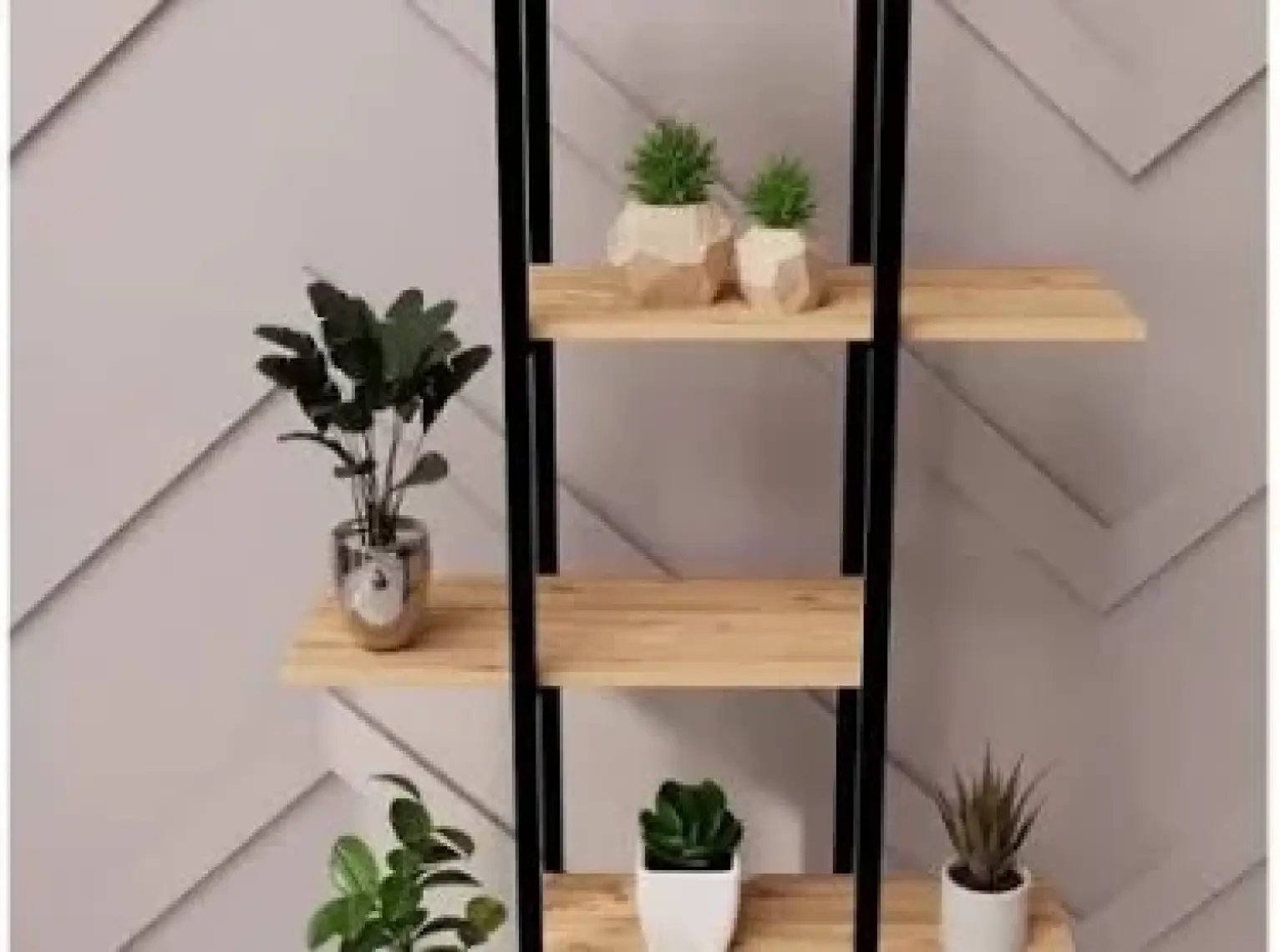 Eportatif Dekoratif 5 Raflı Metal Çiçeklik Saksı Standı Saksılık Çam 1307