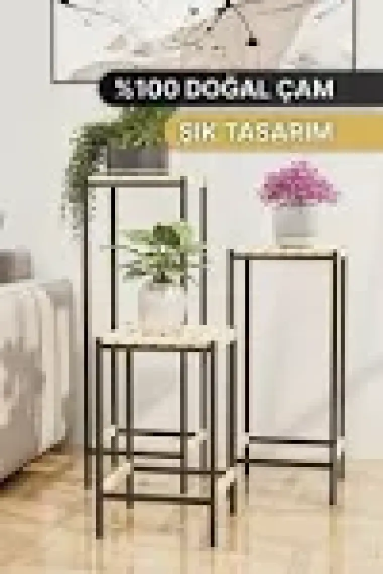 Bino Çiçeklik 3 Lü Set Ahşap Saksılık Dekoratif Lüks Bahçe Mobilyası Saksı Standı Bahçe Balkon Rafı