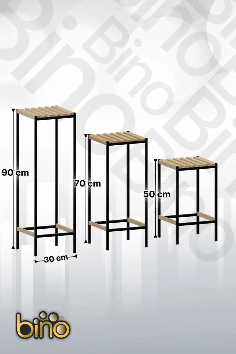 Bino Çiçeklik 3 Lü Set Ahşap Saksılık Dekoratif Lüks Bahçe Mobilyası Saksı Standı Bahçe Balkon Rafı