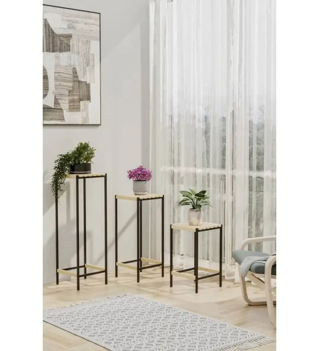 Bino Çiçeklik 3 Lü Set Ahşap Saksılık Dekoratif Lüks Bahçe Mobilyası Saksı Standı Bahçe Balkon Rafı
