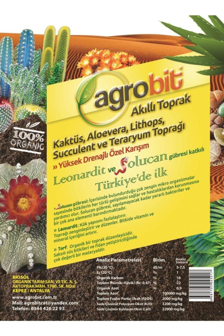 Agrobit Kaktüs Aloevera Lithops Succulent Toprağı 40 Lt Gübreli Karışım