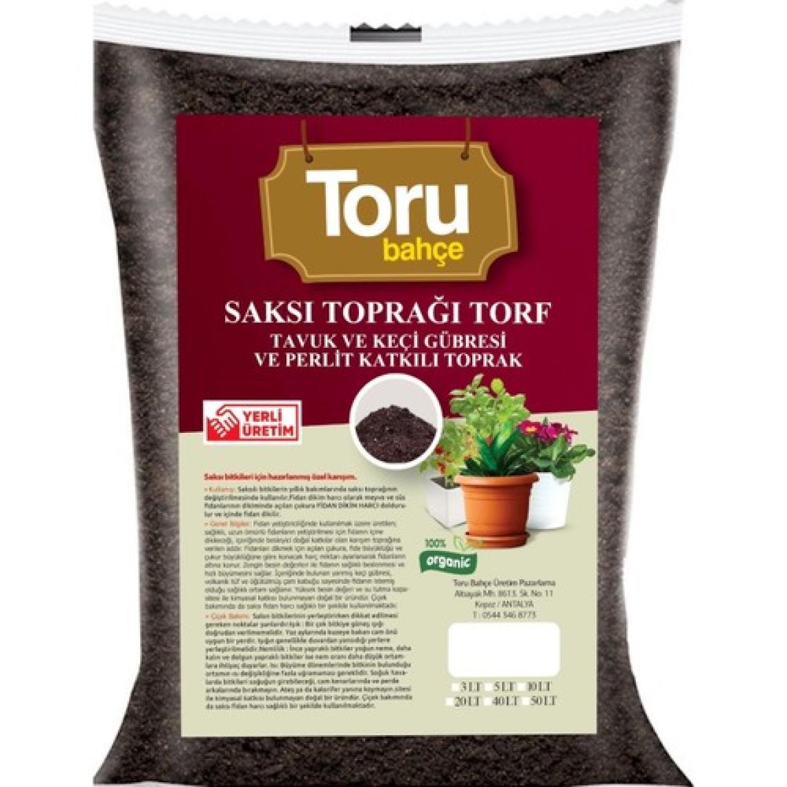 Toru Bahçe Saksı ve Bahçe Toprağı Torf Tavuk Keçi Gübreli ve Perlit Katkılı Toprak 50 lt