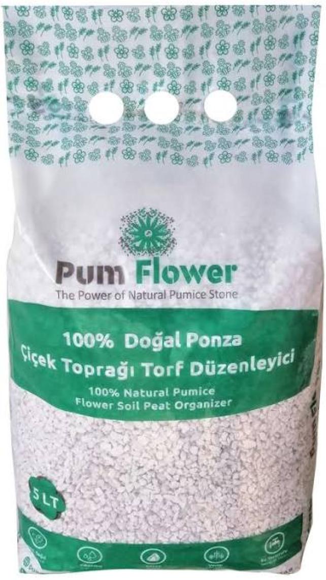 Pum Flower 5Lt. %100 Ponza Taşı, Çiçek Torf Düzenleyici, Çiçek Torfu