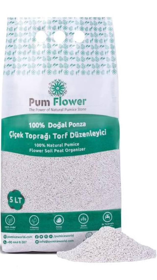 Pum Flower 5Lt. %100 Ponza Taşı, Çiçek Torf Düzenleyici, Çiçek Torfu