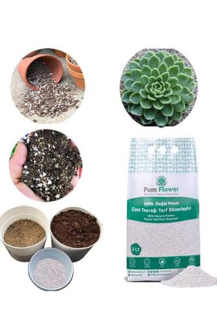 Pum Flower 5Lt. %100 Ponza Taşı, Çiçek Torf Düzenleyici, Çiçek Torfu