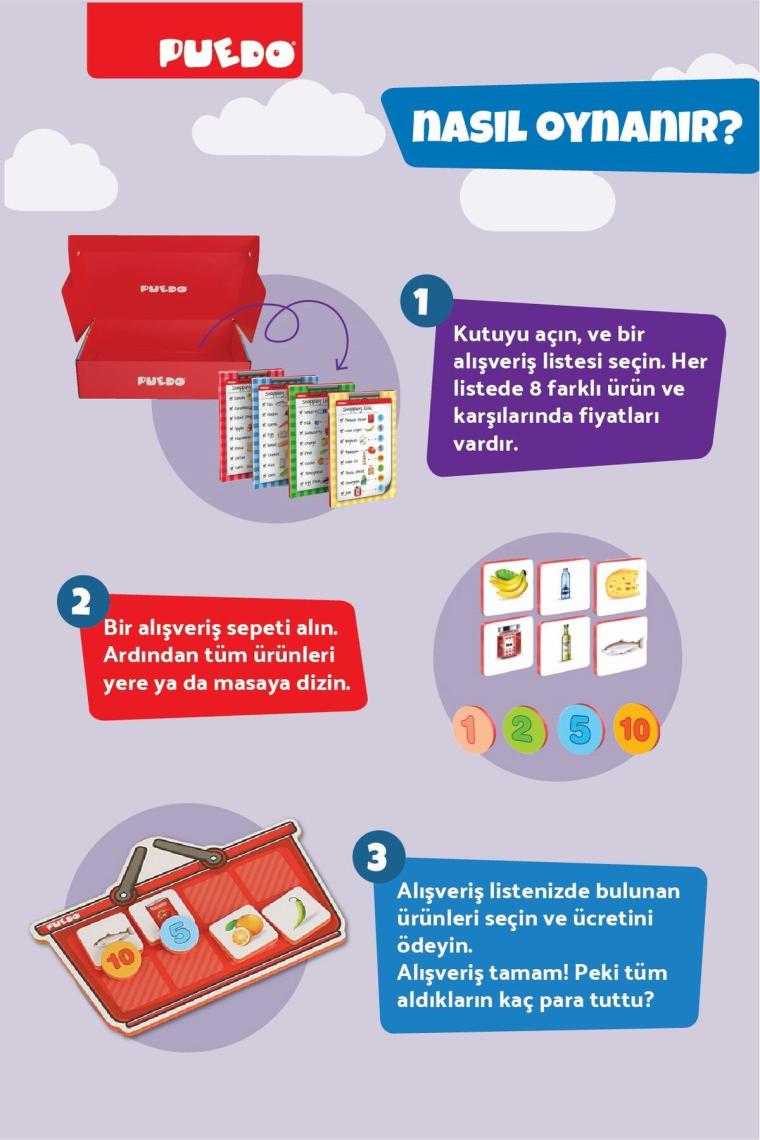 Puedo Shopping List / Eğitici Oyuncak / Alışveriş ve Parayı Öğreten Oyun / 70 Parça / +3 Yaş
