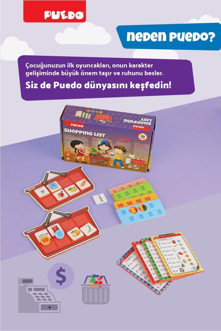 Puedo Shopping List / Eğitici Oyuncak / Alışveriş ve Parayı Öğreten Oyun / 70 Parça / +3 Yaş