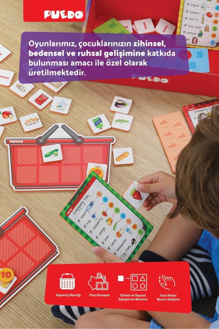 Puedo Shopping List / Eğitici Oyuncak / Alışveriş ve Parayı Öğreten Oyun / 70 Parça / +3 Yaş