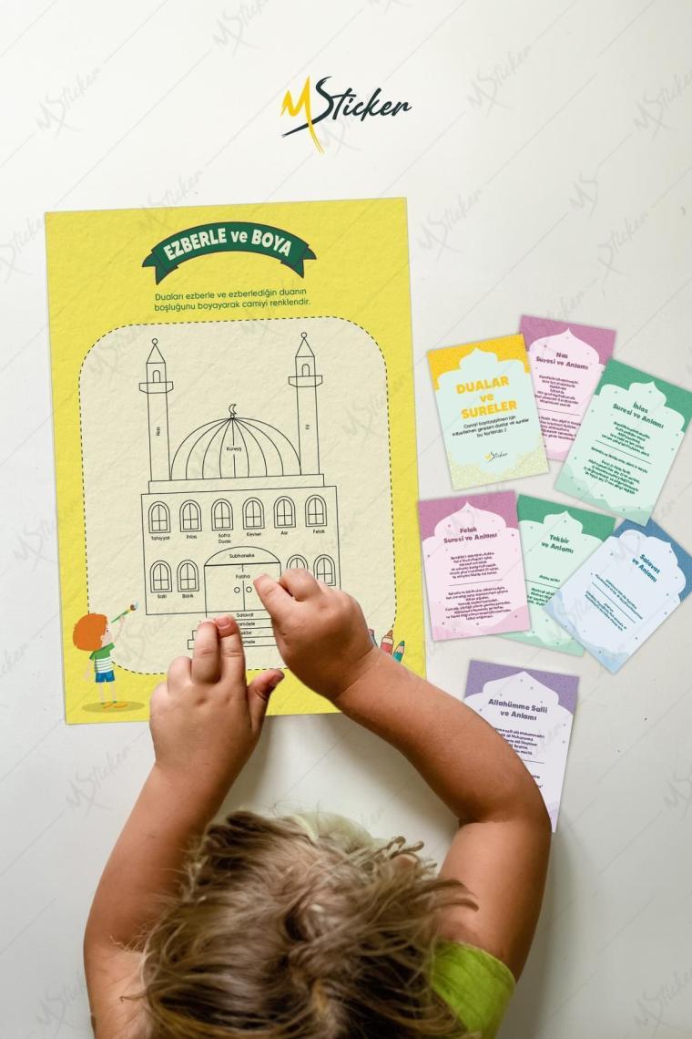Msticker Ramazan Ayı Bulmaca Seti 16 Adet Dua Kartı, 5 Farklı Eğitici Bulmaca, Yaz Sil Tahta Kalemi Hediyeli