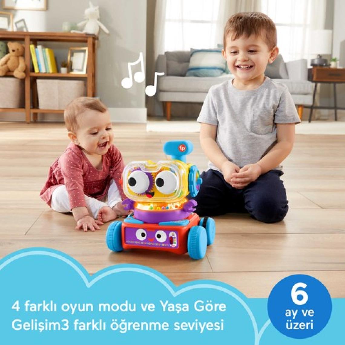 Fisher-Price 4'ü 1 Arada Eğlenceli Robot; Türkçe Ve İngilizce Dil Seçenekleri İle Işıklar; Müzik Ve Eğitici İçerikler Sunar; 6 Ay Ve Üzeri Bebekler İçin Hck43