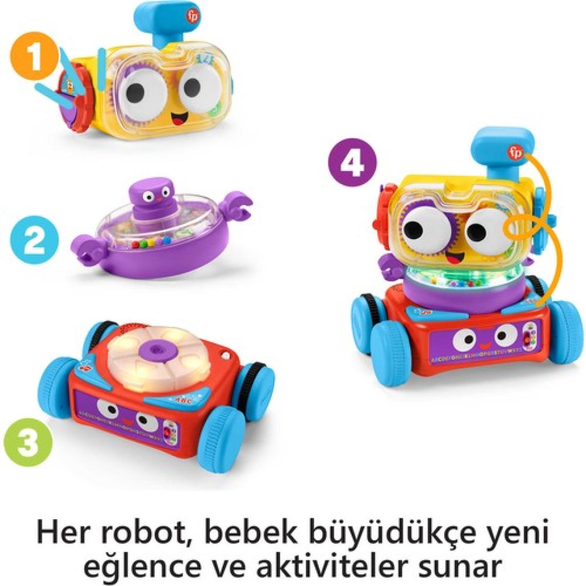 Fisher-Price 4'ü 1 Arada Eğlenceli Robot; Türkçe Ve İngilizce Dil Seçenekleri İle Işıklar; Müzik Ve Eğitici İçerikler Sunar; 6 Ay Ve Üzeri Bebekler İçin Hck43