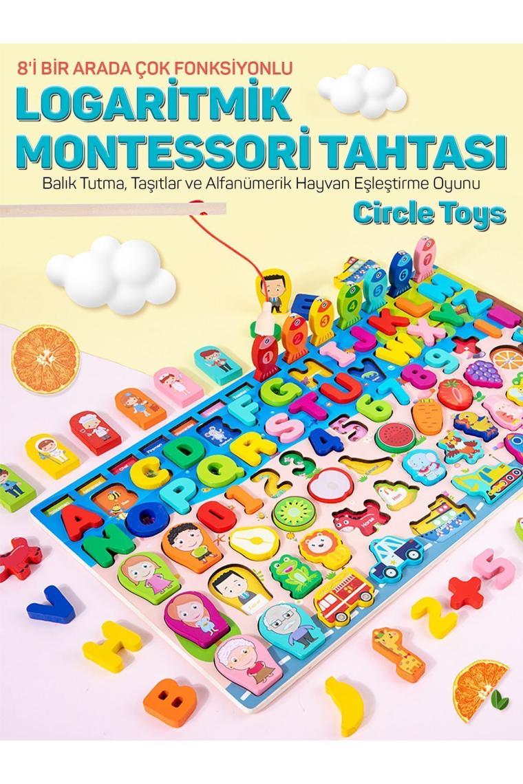 Circle Toys 8'i Bir Arada Çok Fonksiyonlu Logaritmik Montessori Tahtası - Balık Tutma ve Eşleştirme Macerası