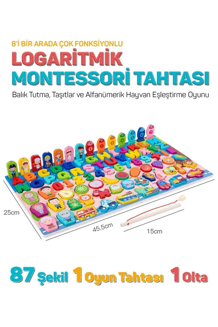 Circle Toys 8'i Bir Arada Çok Fonksiyonlu Logaritmik Montessori Tahtası - Balık Tutma ve Eşleştirme Macerası