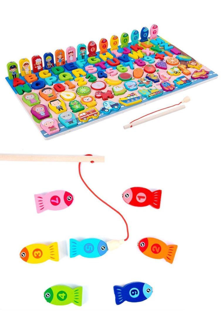Circle Toys 8'i Bir Arada Çok Fonksiyonlu Logaritmik Montessori Tahtası - Balık Tutma ve Eşleştirme Macerası