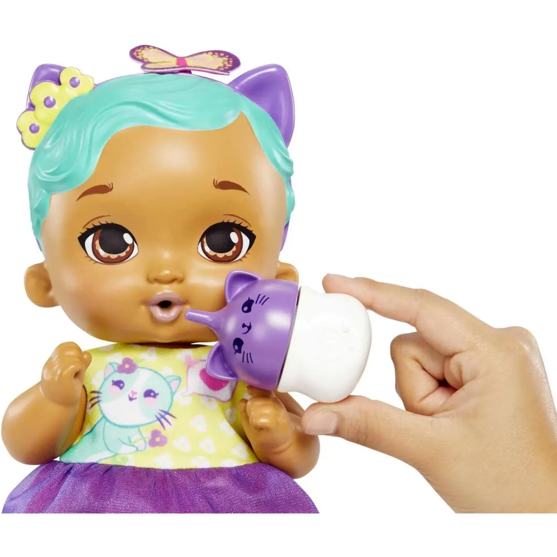 My Garden Baby Yavru Kedi Bebeğimin Bakım Zamanı - Mavi Saçlı Bebek (30 Cm), Tekrar Kullanılabilen Bebek Bezi, Önlüğü, Biberonu ve Aksesuarlarıyla, 3 Yaş ve Üzeri Hhl22