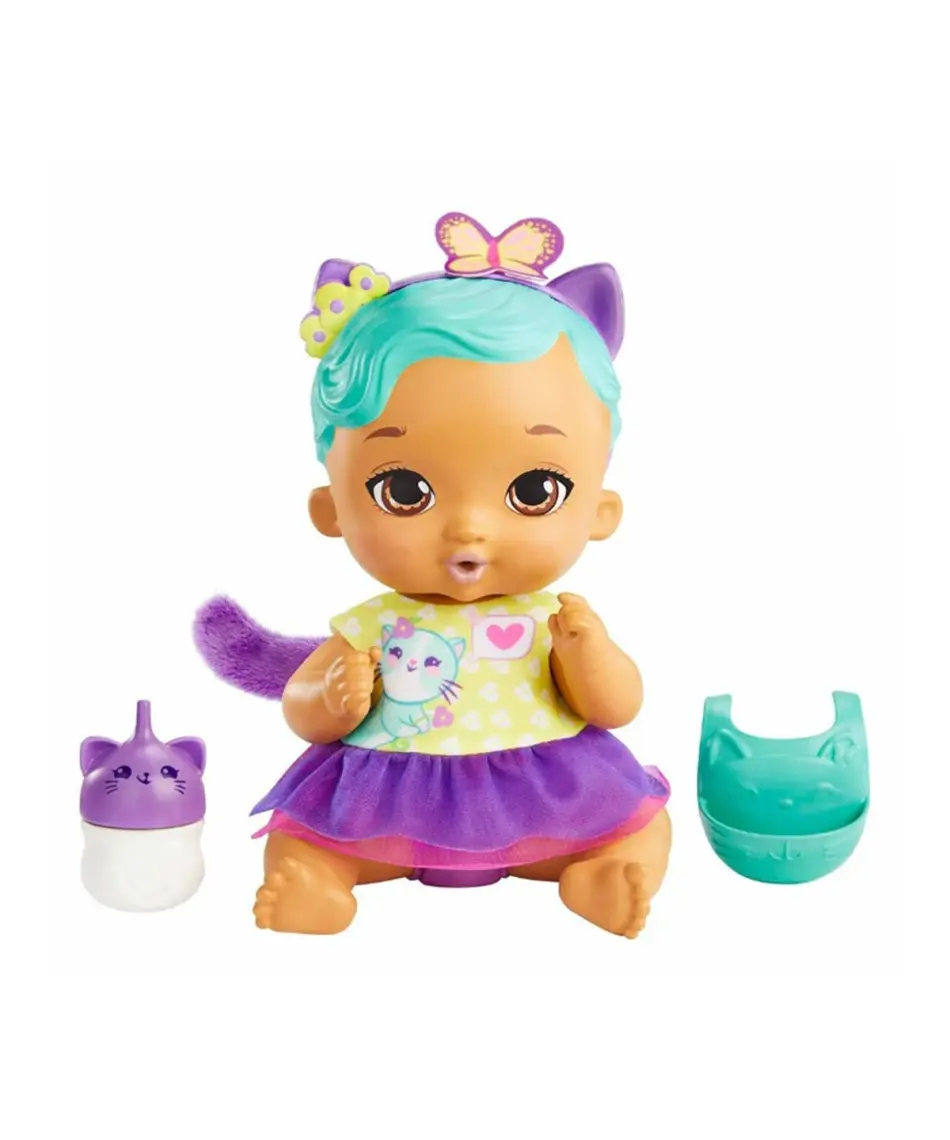 My Garden Baby Yavru Kedi Bebeğimin Bakım Zamanı - Mavi Saçlı Bebek (30 Cm), Tekrar Kullanılabilen Bebek Bezi, Önlüğü, Biberonu ve Aksesuarlarıyla, 3 Yaş ve Üzeri Hhl22